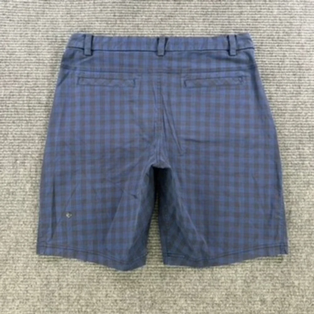 Lululemon Commission Shorts Mens 36 Blue Black Plaid Chino Golf Tech Active